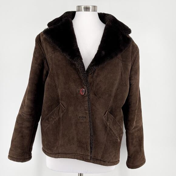 Vintage Guess USA Women’s Suede Faux Fur Jacket Size Large - Picture 1 of 16